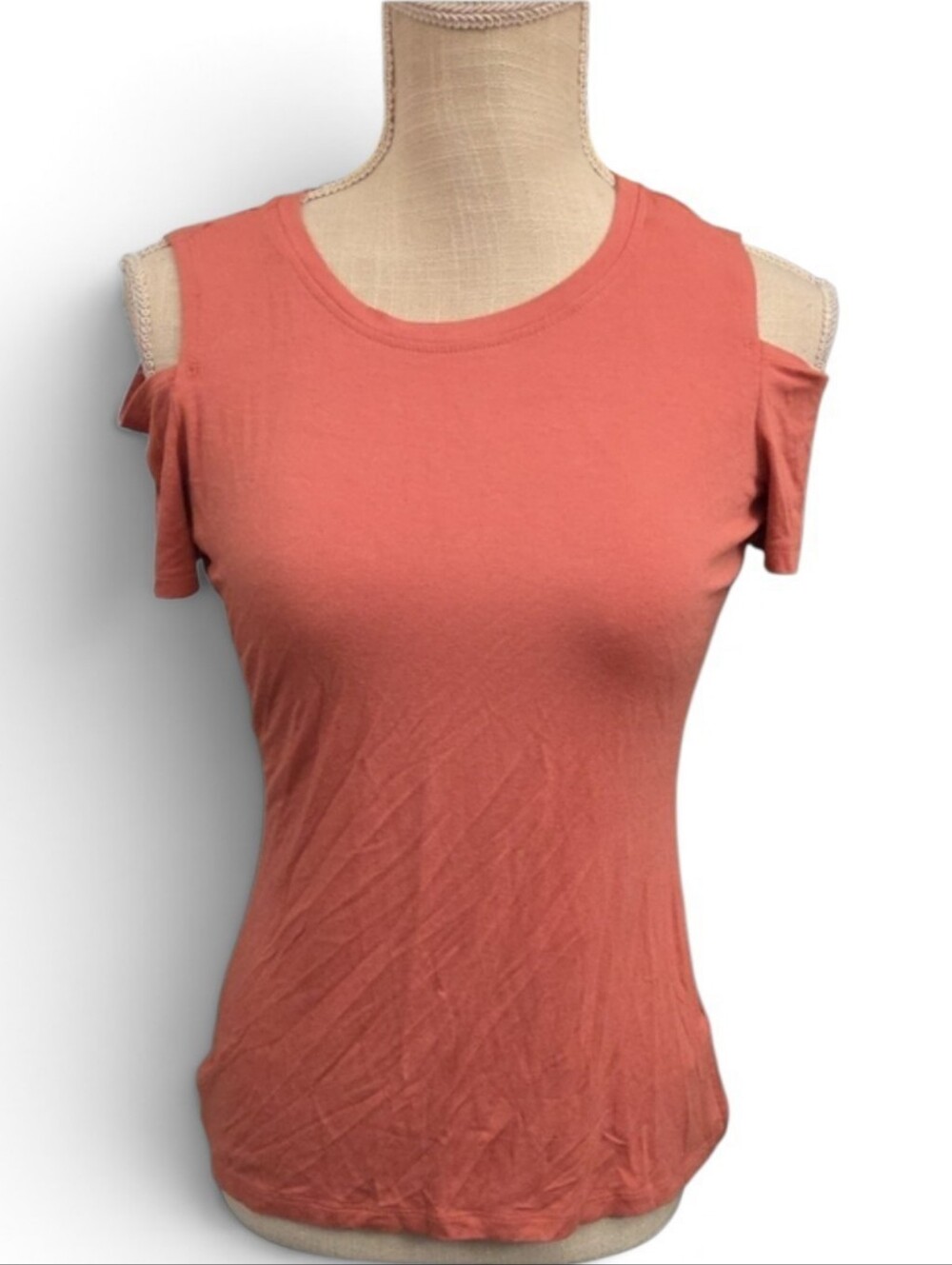 1. State Coral Cold-Shoulder Crewneck Tee